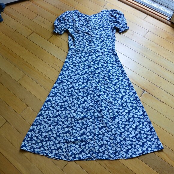 Floral Print Sweetheart Neck Midi Dress With Split Leg In Blue - Picture 11 of 15